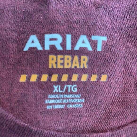 Ariat Rebar Cotton Strong Block Logo Graphic Tee Burgundy Crewneck Short Sleeve - Picture 6 of 12